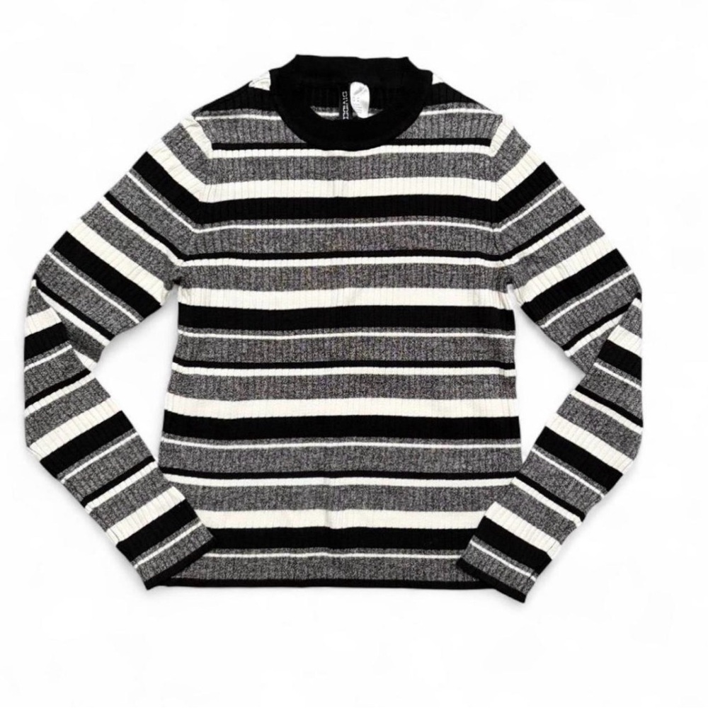 Divided Black and White Striped Sweater